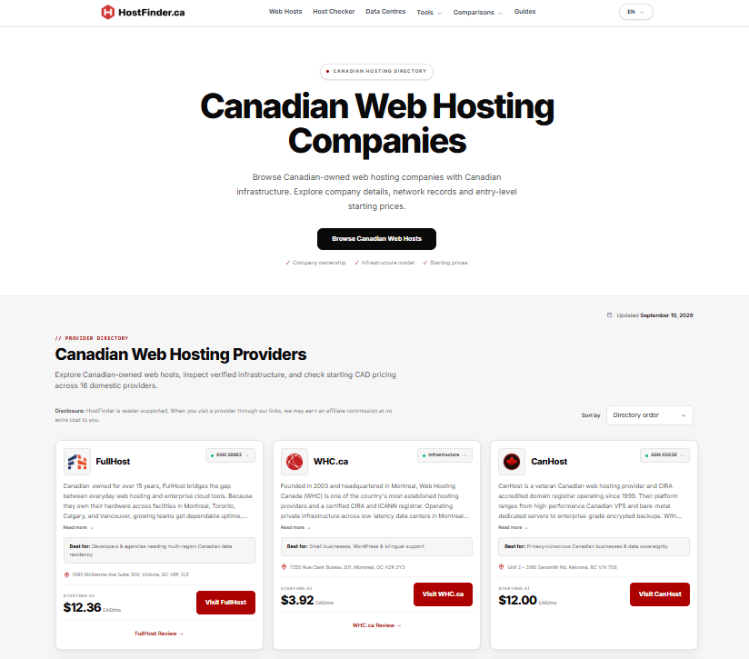 HostFinder.ca website screenshot