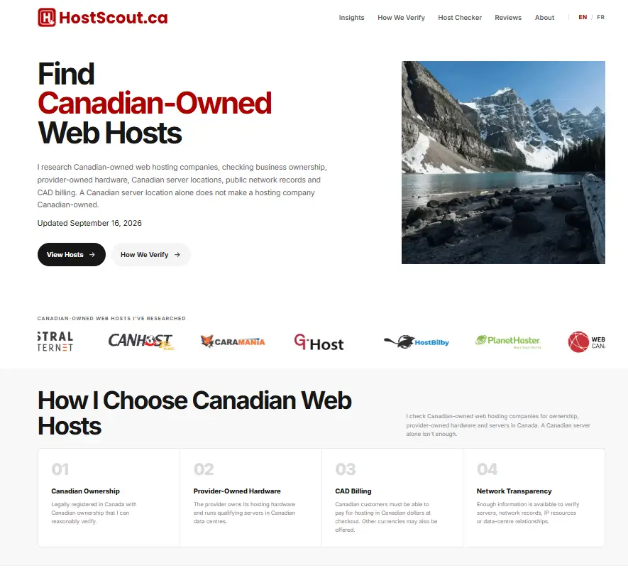 HostScout.ca website screenshot
