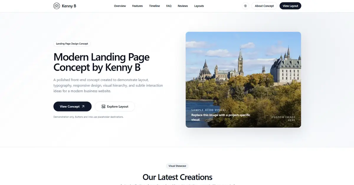 Simple landing page design example