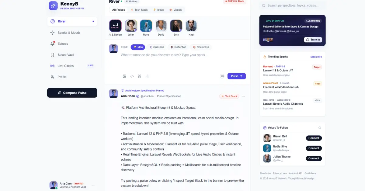 Laravel social media mock design